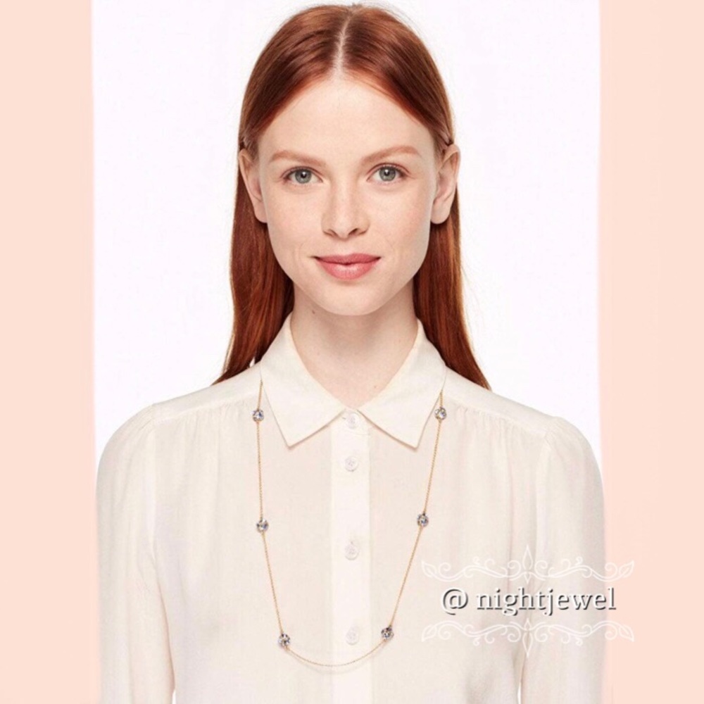 💖KATE SPADE Lady Marmalade Diamond Crystal Statement Scatter Long Necklace Rose - Picture 4 of 6